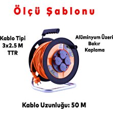 Badem10 Bylion IP44 Plastik Seyyar Makaralı Kapaklı 4 Prizli Uzatma Kablosu 3x2.5 mm 50 Metre Termal Sigorta