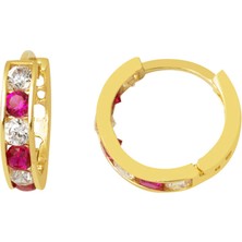 Bilezikci 14 Ayar Kırmızı Taşlı Halka Altın Çocuk Küpesi