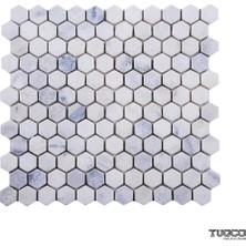 Tuqco 1 Inch Hexagon Carrara Mermer Mozaik Eskitme Fileli Doğaltaş, Backsplash