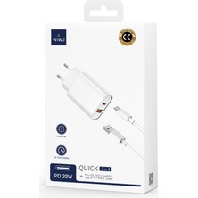 Wiwu 20W Type-C USB Şarj Seti Wiwu WI-U002 Quick Hızlı Şarj Özellikli Type-C To Usb-A Kablolu Şarj Seti