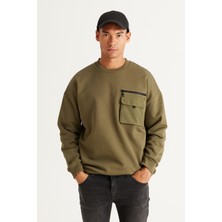Altınyıldız Classics Erkek Haki Oversize Bol Kesim Içi Polarlı Iplik Bisiklet Yaka %100 Pamuk Sweatshirt