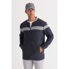 Altınyıldız Classics Erkek Indigo Melanj Oversize Fit Bol Kesim Içi Polarlı 3 Iplik Kolej Yaka Pamuklu Sweatshirt Ceket