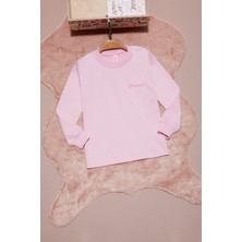 Pembe Life Açık Pembe Yazı Nakışlı Kız Çocuk Çıtçıtlı Sweatshirt 16419