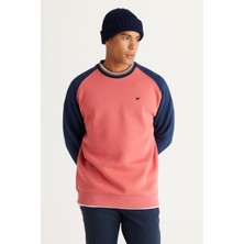 Altınyıldız Classics Erkek Lacivert-mercan Oversize Bol Kesim Içi Polarlı 3 Iplik Bisiklet Yaka Pamuklu Sweatshirt