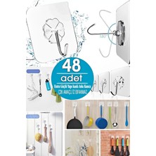 Tilbe Home 48'li Şeffaf Kancalı Duvar Askısı Iz Bırakmaz Güçlü Yapışkanlı Vantuz Banyo Mutfak Düzenleyici Askı