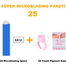 Microblading İğnesi ve Pigment Kabı Seti 14U Mavi 25 Adet