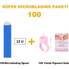 Microblading İğnesi ve Pigment Kabı Seti 12U Mavi 100 Adet