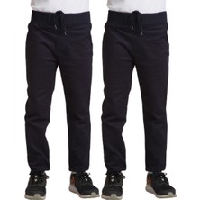 YHE Store Unisex Çocuk Rahat Kalıp Ribana Bel Canvas Keten Okul Pantolonu 2 Adet