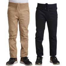 YHE Store Unisex Çocuk Rahat Kalıp Ribana Bel Canvas Keten Okul Pantolonu 2 Adet