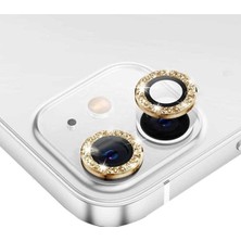 Wully iPhone 13 /13 Mini Uyumlu Swarovski Taşlı 3D Kamera Lens Koruyucu Gold [2'li Set]