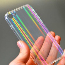 HEPTEKİLETİŞİM Apple  iPhone Se 2022 Kılıf Şık Çizgili Arka Yüzey Tasarımlı Kapak (Rainbow)