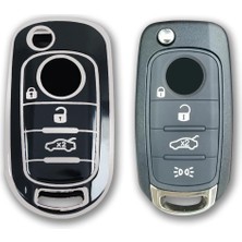 Babikamium Fiat Egea Sustalı Siyah-Gümüş Oto Anahtar Kumanda Kabı Kılıfı Oto Anahtarlık