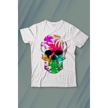 Kendim Seçtim Rengarenk Kafatası Skull Head Gökkuşağı Renkleri Baskılı Tişört Çocuk T-Shirt
