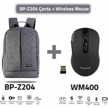 Classone BP-Z204-WM400 Mouse -15.6" Su Geçirmez Kumaş Laptop ,notebook Sırt Çantası+Kablosuz Mouse