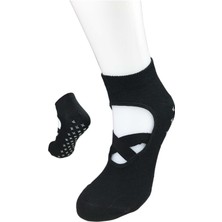 Moda Ekru Kaydırmaz Taban Kadın Dans Pilates ve Yoga Çorabı Siyah