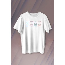 Kendim Seçtim Eat Play Sleep Repeat Gamer Oyun Baskılı Tişört Unisex T-Shirt