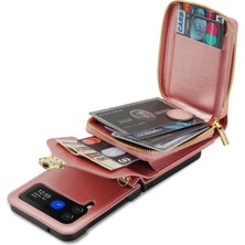 Samsung Galaxy Z Flip5 5g Pu Deri Kaplamalı Tpu+Pc Telefon Kılıfı Zipper Cep Kartı Yuva Kapağı Omuz Kayışı ile (Yurt Dışından)