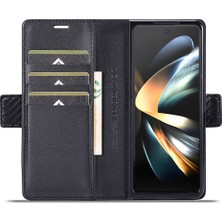 Cool-M Samsung Galaxy Z Fold4 5g Deri Cüzdan Kılıfı Stand Karbon Fiber Doku Telefon Kapağı (Yurt Dışından)