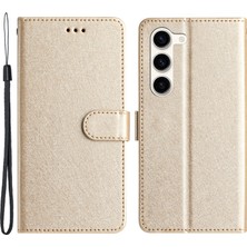 Cool-M Samsung Galaxy S23+ Pu Deri Stand Kapağı Ipek Doku Cüzdan Telefon Kılıfı Kayış (Yurt Dışından)