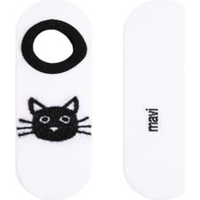 Mavi Kedi Baskılı Beyaz Babet Çorap 1911854-70094