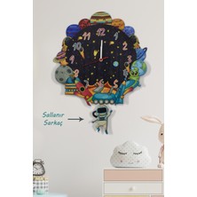 Elfida Ahşap Uzay ve Gezegenler Çocuk Odası Ahşap Duvar Saati ELF-2312023