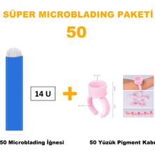 Kozmetiklab Microblading İğnesi ve Pigment Kabı Seti 14U Mavi 50 Adet