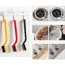 Depomega 3 Parça Tel Fırça Temizlik Seti Plastik Demir Pirinç Uçlu Mutfak Banyo Temizleme