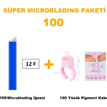 Kozmetiklab Microblading İğnesi ve Pigment Kabı Seti 12F Mavi 100 Adet