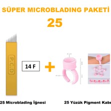 Kozmetiklab Microblading İğnesi ve Pigment Kabı Seti 14F Sarı 25 Adet