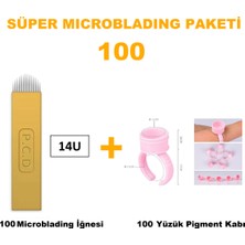 Microblading İğnesi ve Pigment Kabı Seti 14U Sarı 100 Adet