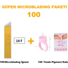 Kozmetiklab Microblading İğnesi ve Pigment Kabı Seti 14F Sarı 100 Adet