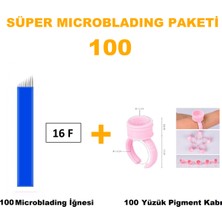 Kozmetiklab Microblading İğnesi ve Pigment Kabı Seti 16F Mavi 100 Adet