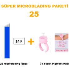 Microblading İğnesi ve Pigment Kabı Seti 14F Mavi 25 Adet