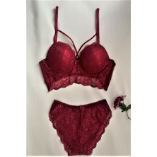 Betimoda Kadın Dantelli Destekli Toz Pembe Desenli Bralet Sütyen Takım