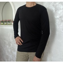 Betimoda Erkek Elastan Bisiklet Yaka Uzun Kol 2 Adet Siyah T-Shirt