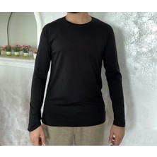 Betimoda Erkek Elastan Bisiklet Yaka Uzun Kol 2 Adet Siyah T-Shirt