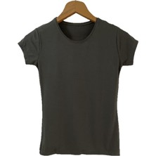 Betimoda Kadın Kısa Kollu Bisiklet Yaka Body Kahverengi