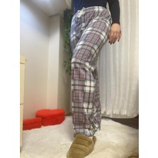 Betimoda Kadın Pijama Altı Kurdeleli Beyaz Siyah Kare