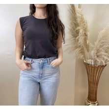 Betimoda Kadın Sıfır Kol Bisiklet Yaka Body Gri