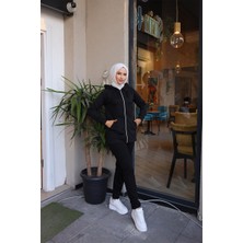 Burcu Tesettür ​kapşonlu Cep Detayli Eşofman Takımı BRC1602 Siyah