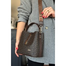 Just Polo Baskı Desenli Özel Seri Kadın Omuz Çantası 92055-GQ Kahverengi