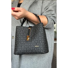 Just Polo Baskı Desenli Özel Seri Kadın Omuz Çantası 92055-GQ Siyah