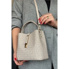 Just Polo Baskı Desenli Özel Seri Kadın Omuz Çantası 92055-GQ Taş