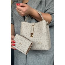Just Polo Baskı Desenli Özel Seri Çanta Cüzdan Kombini 92055-GQ Taş Kombin