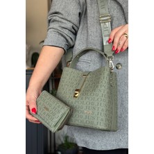 Just Polo Baskı Desenli Özel Seri Çanta Cüzdan Kombini 92055-GQ Yeşil Kombin