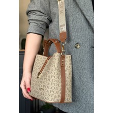 Just Polo Baskı Desenli Özel Seri Kadın Omuz Çantası 92055-GQ Kum Taba