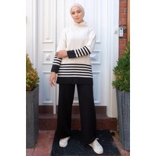 Hafsa Mina Yaka Fermuarlı Triko Takım Siyah HM2235