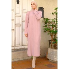 Hafsa Mina Fitilli Triko Elbise Pudra HM2247