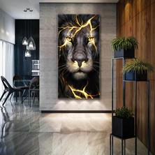 SML Tablo Sarı Yıldırımlar Saçan Aslan Ormanlar Kralı Dekoratif Hayvan Kanvas Tablo