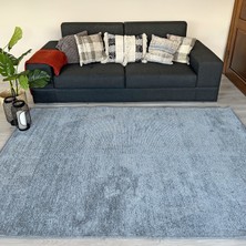 My Home Konya Yıkanabilir Makine Dokuma Modern Çizgili Yumuşak Dokulu Salon Yolluk Düz Halı Mavi